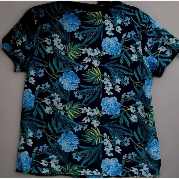 Old Navy Women’s Small Blue Floral Tropical Hawaiian Print Cotton Tee EUC - Picture 4 of 6